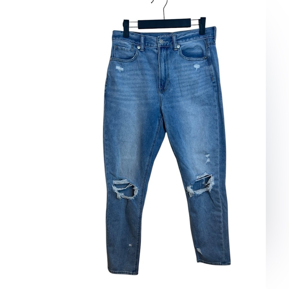 American Eagle Medium Wash Distressed Mom Jeans